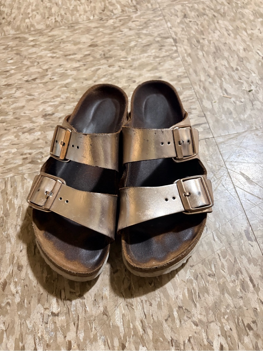 Birkenstock Metallic Rose Gold Double Strap Sandals Side 38